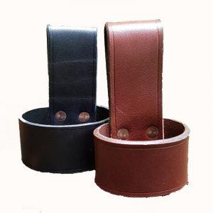 two leather axe loops in black and brown