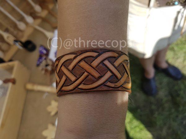 hand carved Celtic knot cuff made from full grain English leather