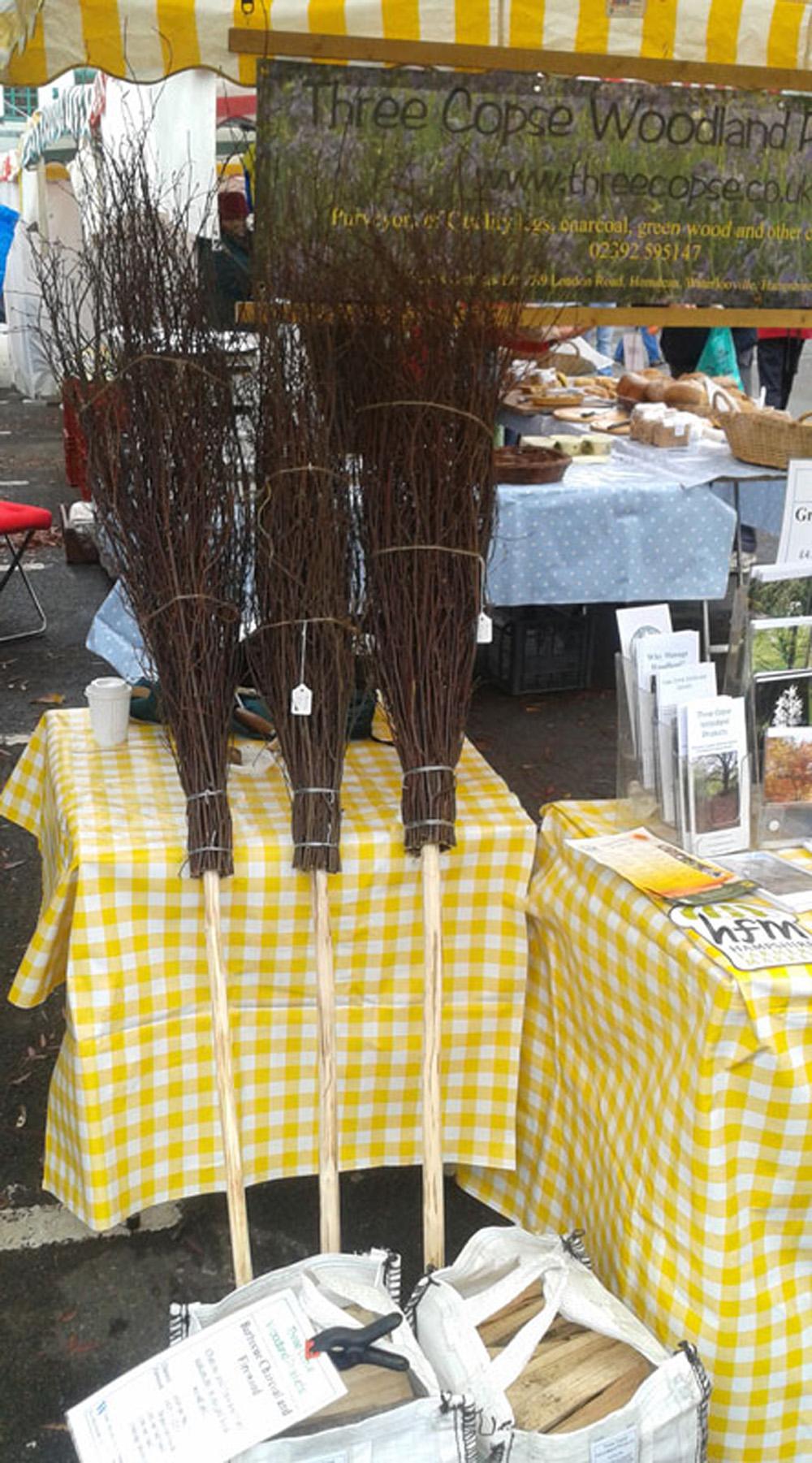 Traditional British Besom Broom 1 three besom brooms ready to fly